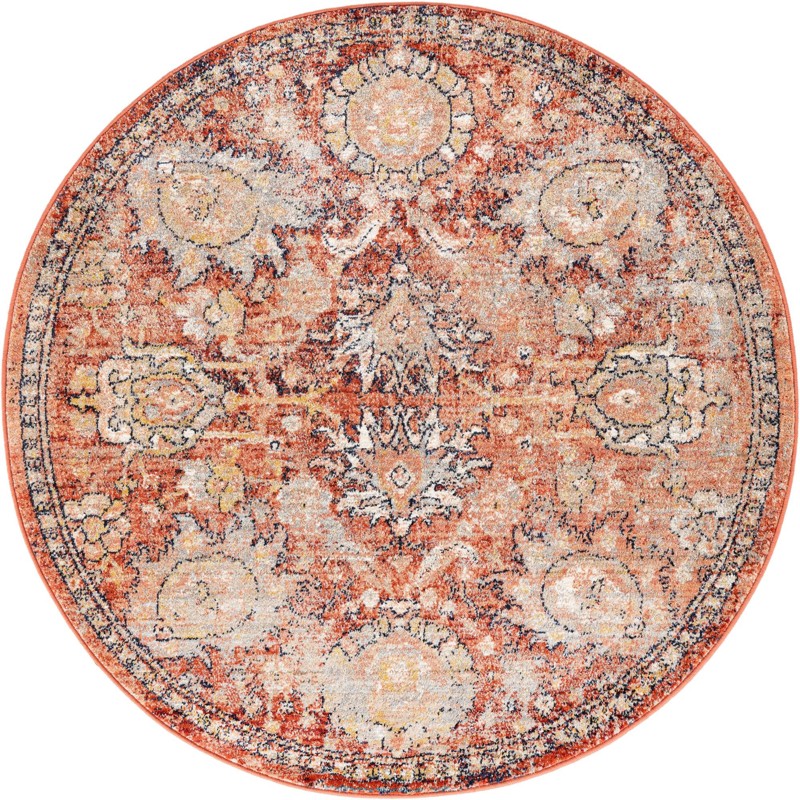 Ansel · Distressed medallion rug, brick red and beige