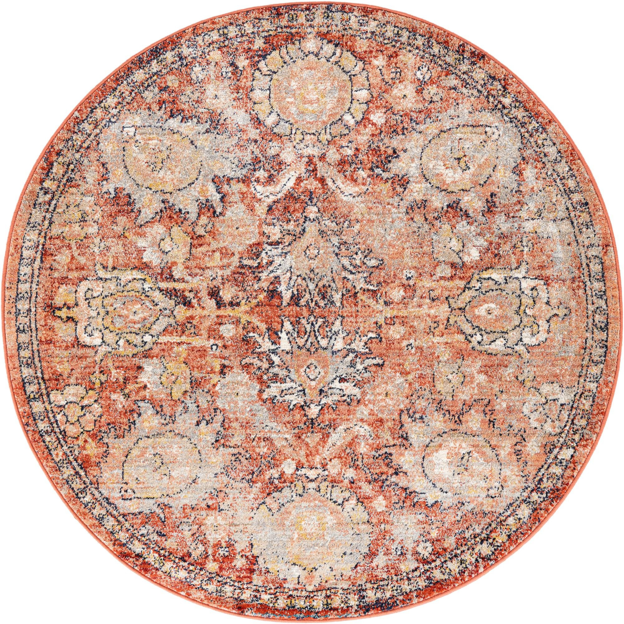 5' 2 x 5' 2 Ansel · Distressed medallion rug, brick red and beige