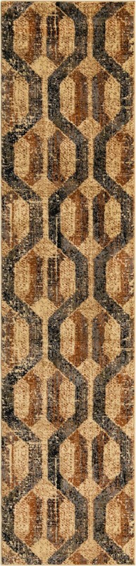 2' 2 x 9' Acadia · Geometric lattice rug, beige and brown