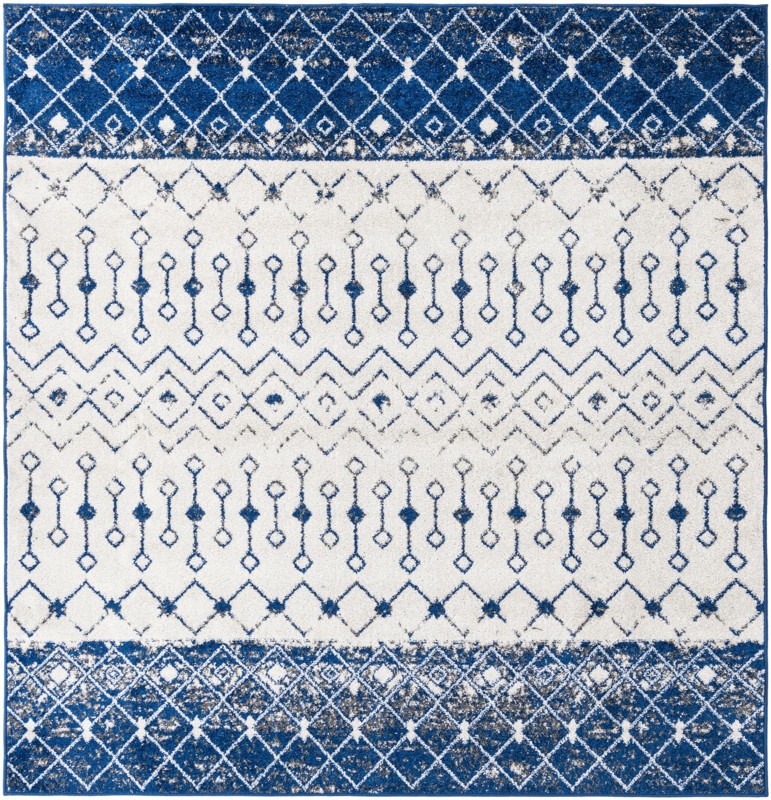 7' 10 x 7' 10 Vernon · Tribal geometric rug, blue and ivory