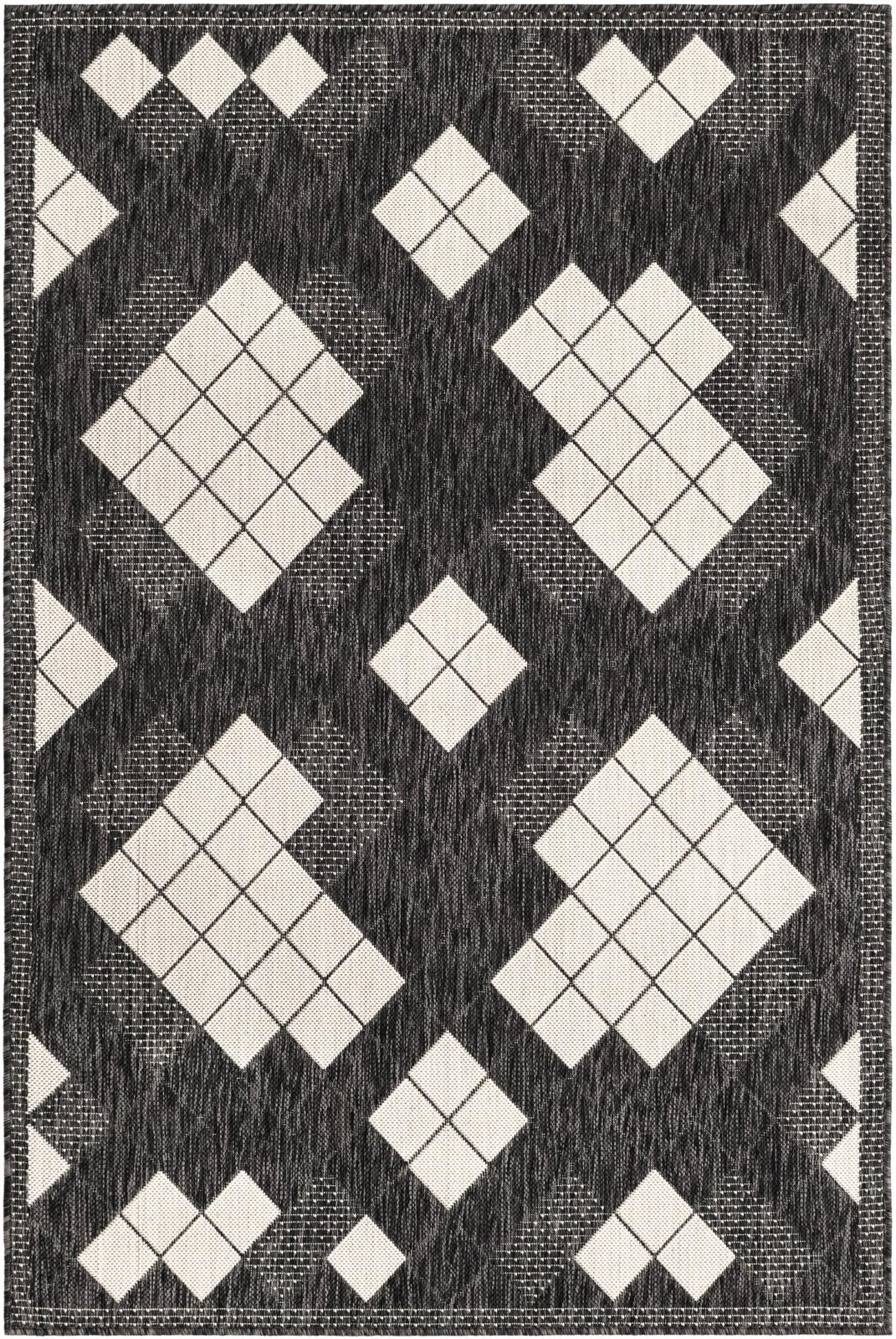 4' x 6' Keaton · Diamond Outdoor Rug, black and white