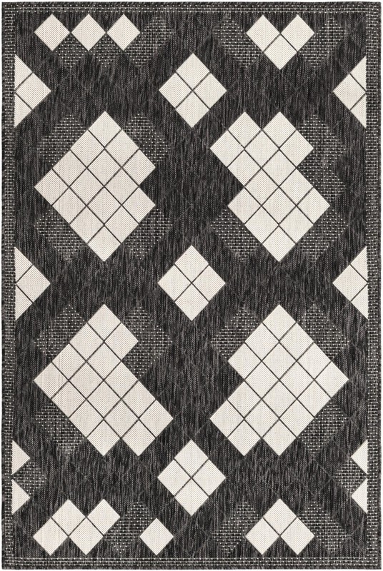 4' x 6' Keaton · Diamond Outdoor Rug, black and white