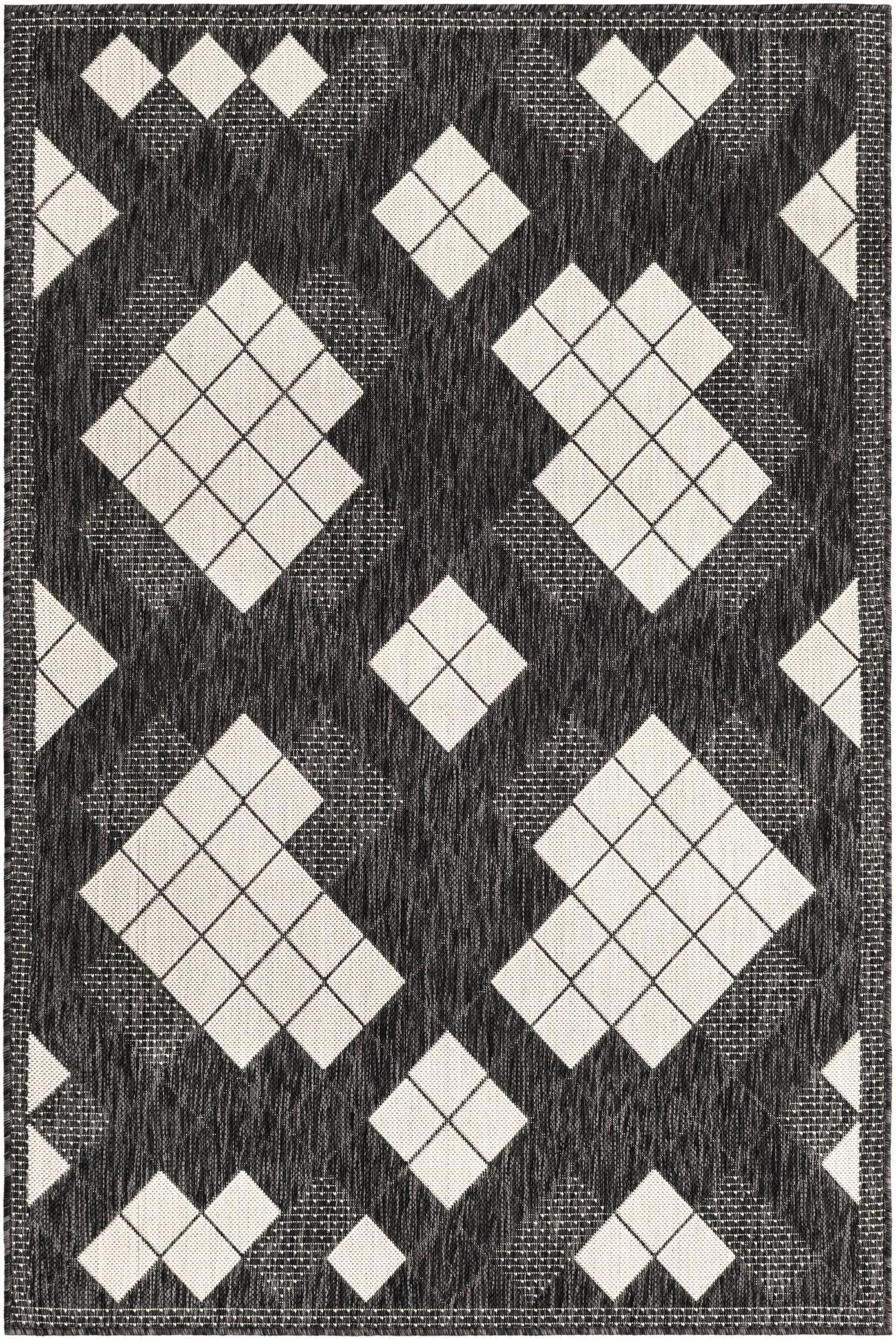 4' x 6' Keaton · Diamond Outdoor Rug, black and white
