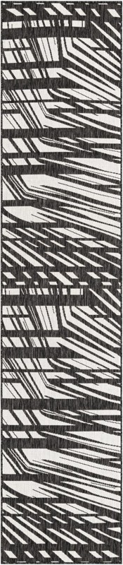 2' 7 x 12' Frasier · Abstract geometric Outdoor Rug, black and white