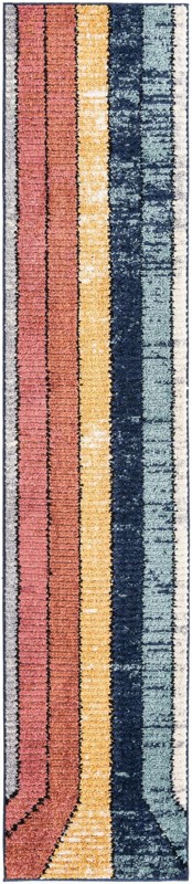 2' x 10' Rosewood · Lines rug, multi