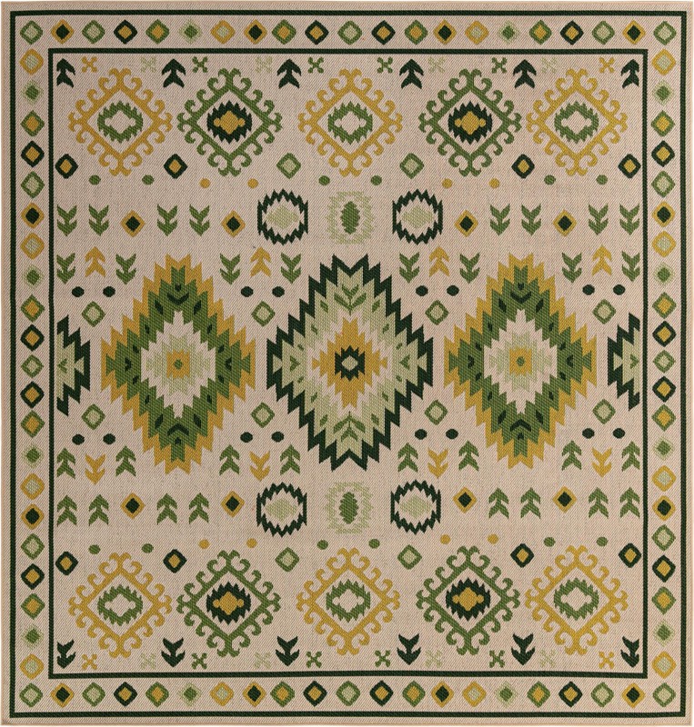 10' x 10' Whitfield · Border Outdoor Rug, beige and green