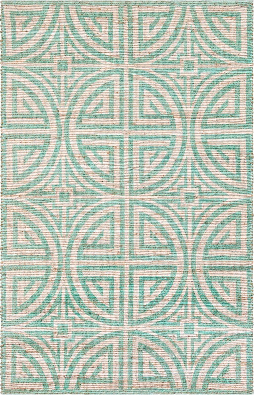 5' 1 x 8' Pasco · Geometric rug, turquoise and natural ivory