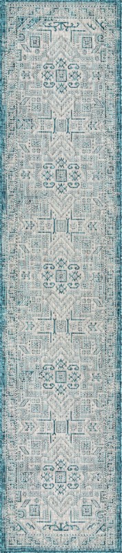 2' 7 x 12' Estuary · Border Outdoor Rug, teal