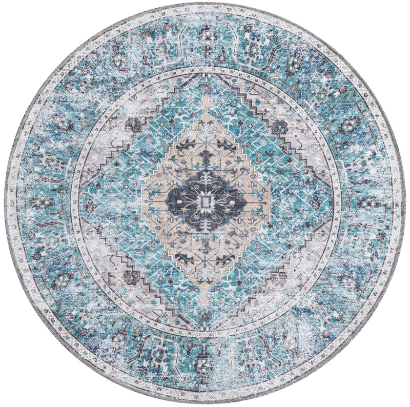 4' x 4' Trillium · Border Washable Rug, seaglass