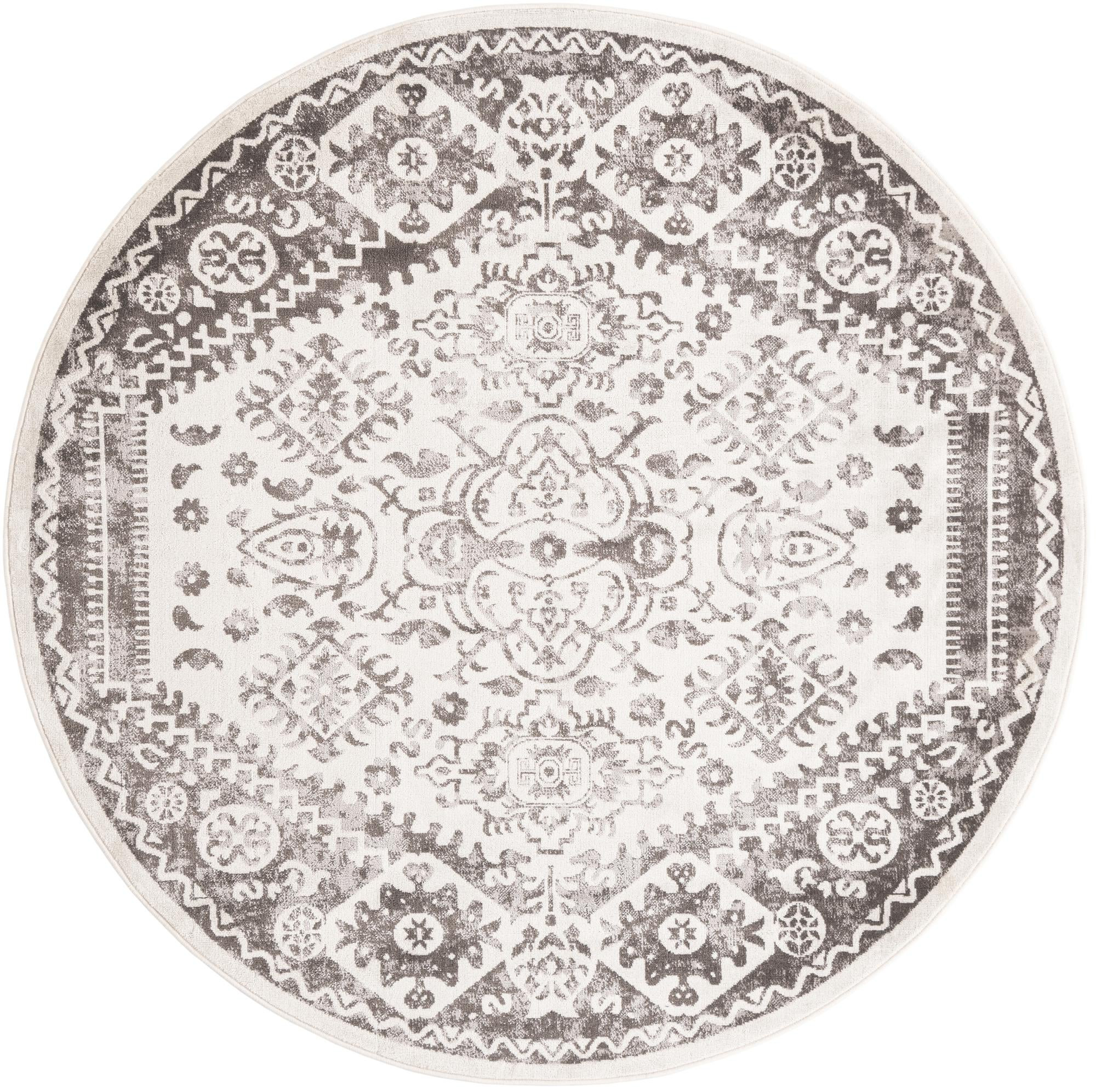 7' x 7' Elsie · Faded medallion rug, cream and ivory