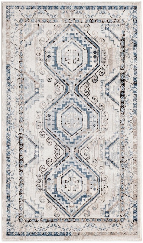 3' x 5' 3 Harmon · Border rug, gray blue