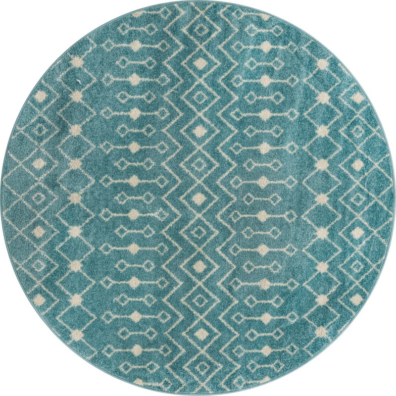 6' x 6' Boswell · Geometric trellis rug, aqua and ivory