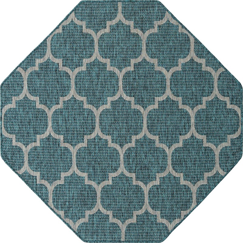 5' 3 x 5' 3 Fanshawe · Lattice Outdoor Rug, teal and gray