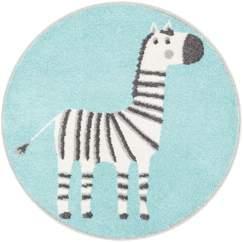 3' 3 x 3' 3 Ireton · Zebra rug, teal and ivory