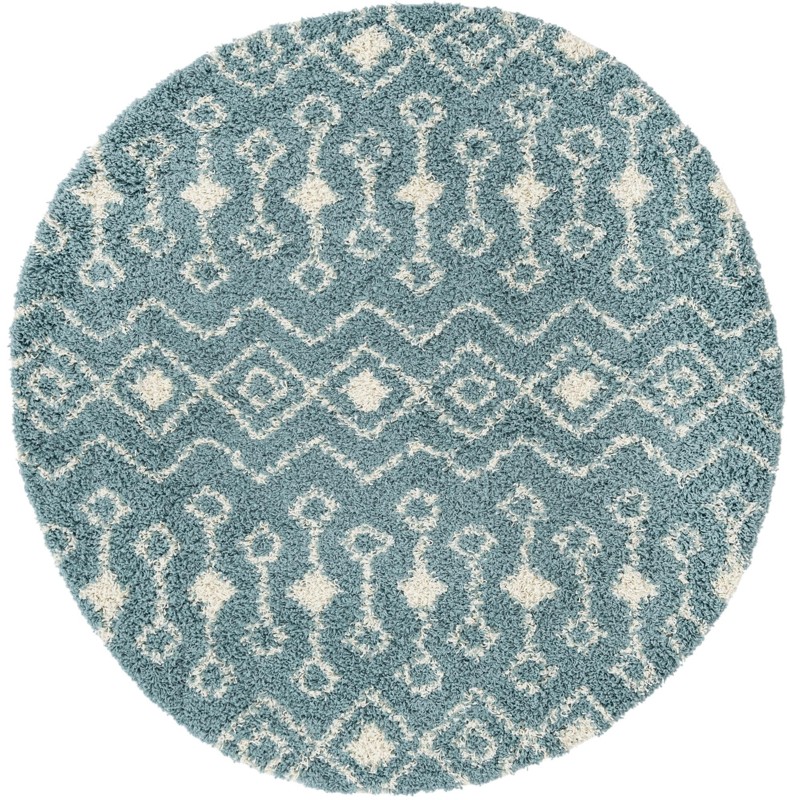 6' x 6' Bayley · Geometric trellis shag rug, light blue