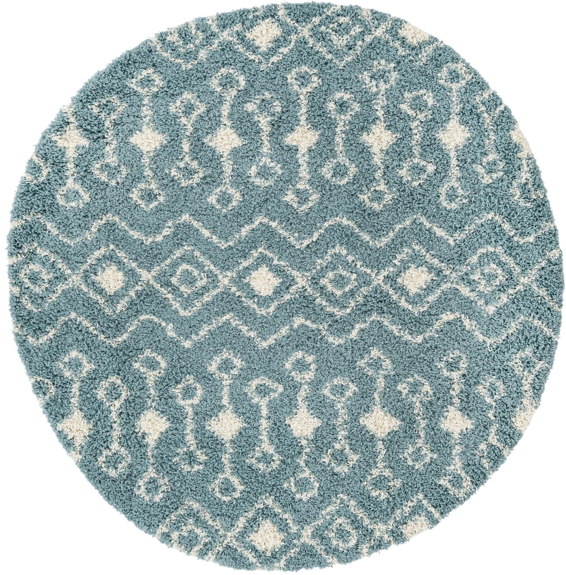 6' x 6' Bayley · Geometric trellis shag rug, light blue