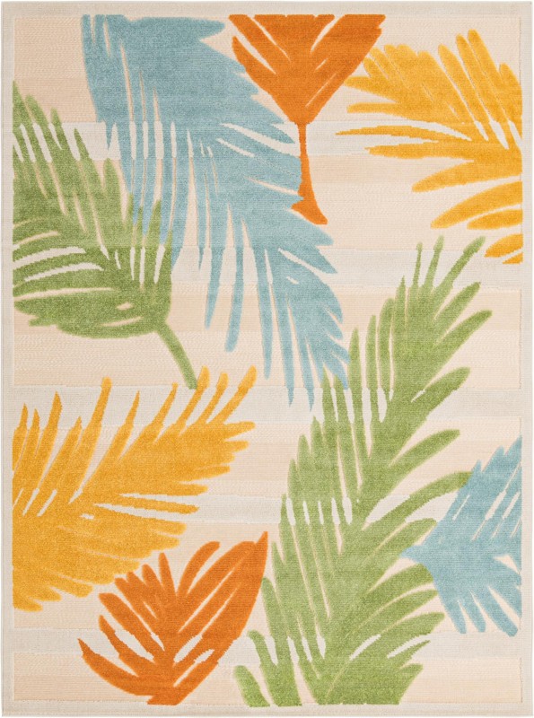Fargo · Tropical leaf Outdoor Rug, multicolour on beige