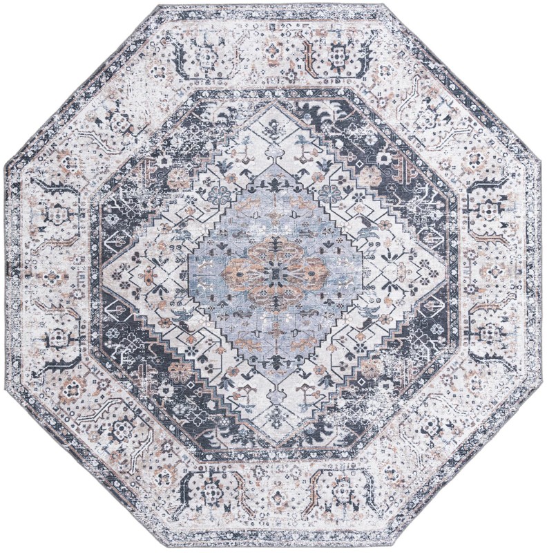 7' 10 x 7' 10 Trillium · Medallion Washable Rug, charcoal and light blue