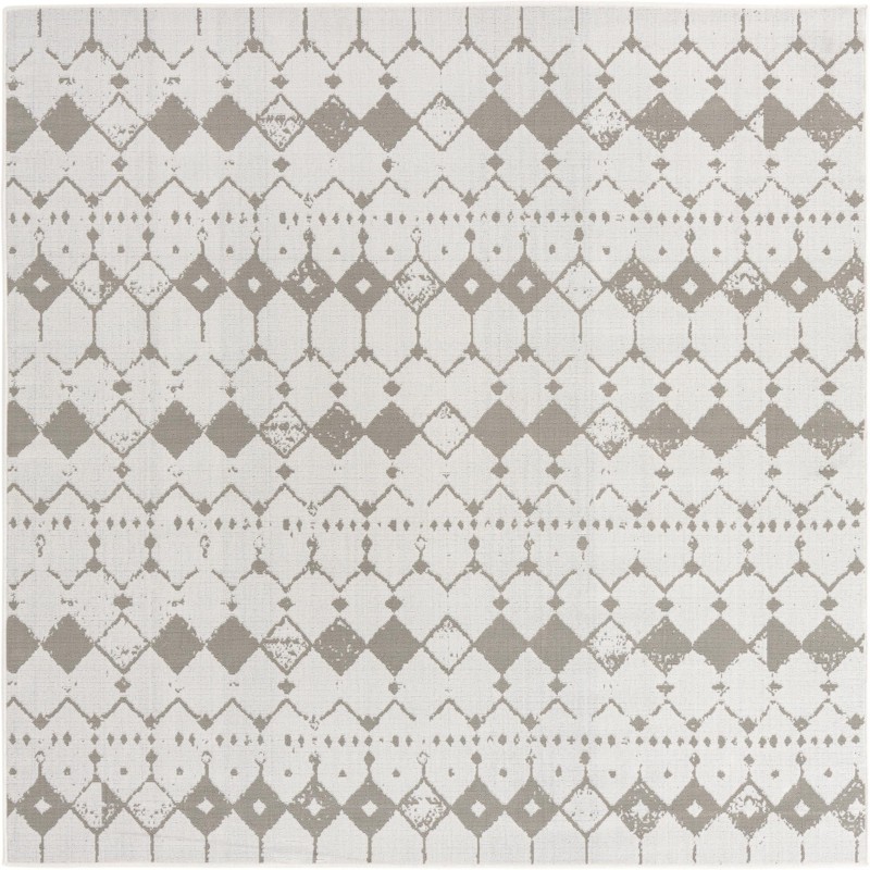 Stowe · Geometric diamond Outdoor Rug, ivory and gray