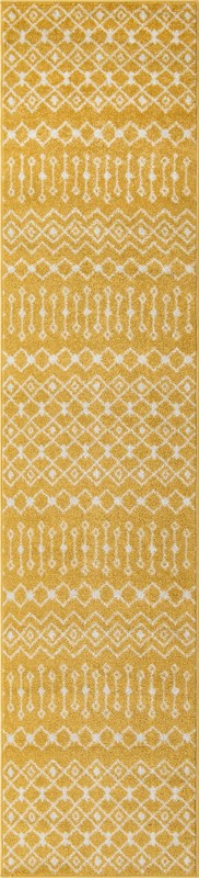2' 7 x 12' Boswell · Geometric lattice rug, yellow and ivory