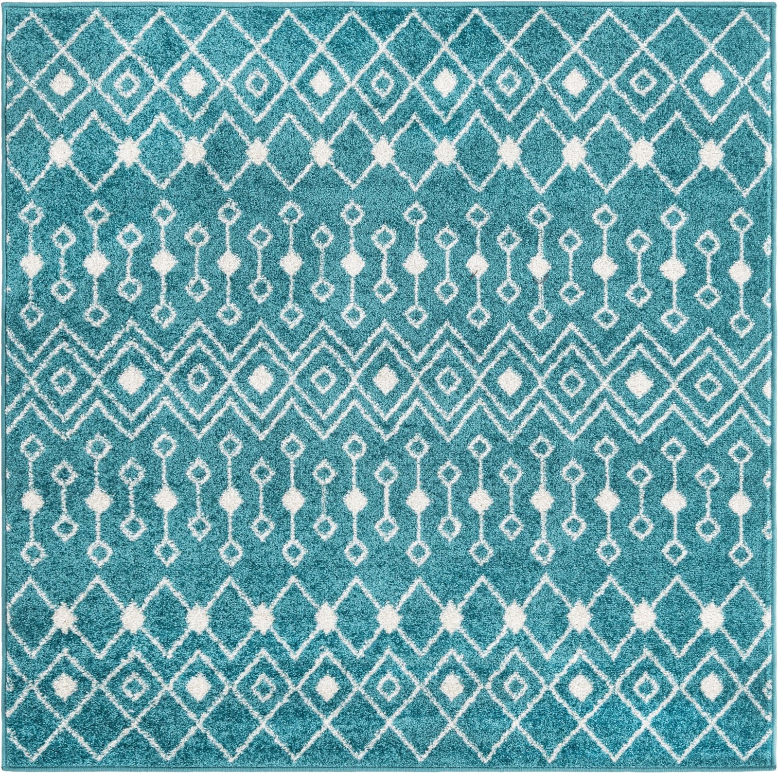 5' 3 x 5' 3 Boswell · Geometric trellis rug, turquoise and ivory