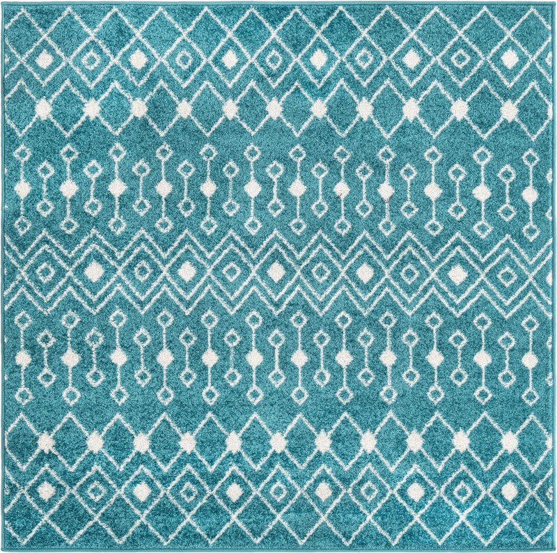 5' 3 x 5' 3 Boswell · Geometric trellis rug, turquoise and ivory