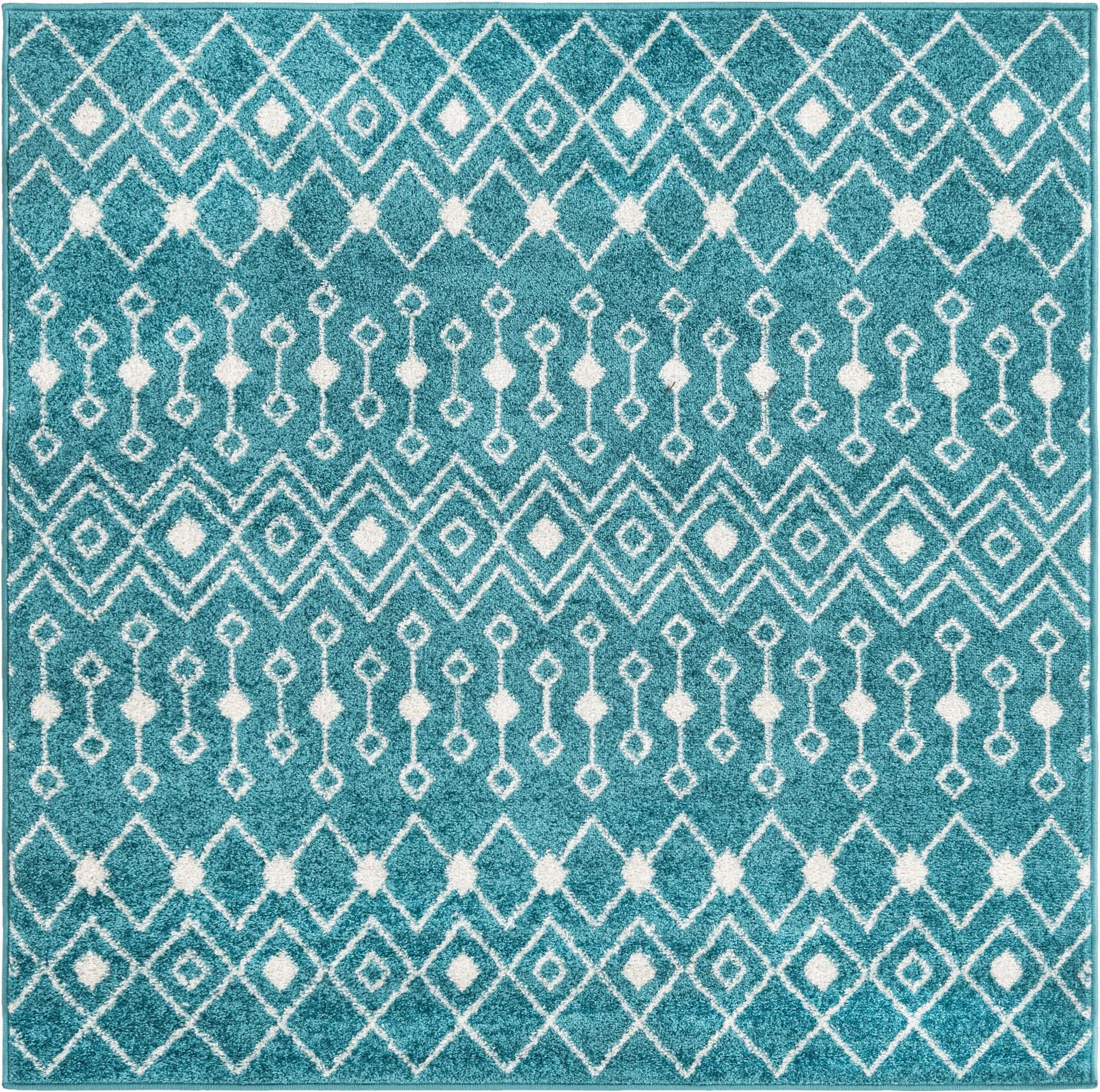 5' 3 x 5' 3 Boswell · Geometric trellis rug, turquoise and ivory