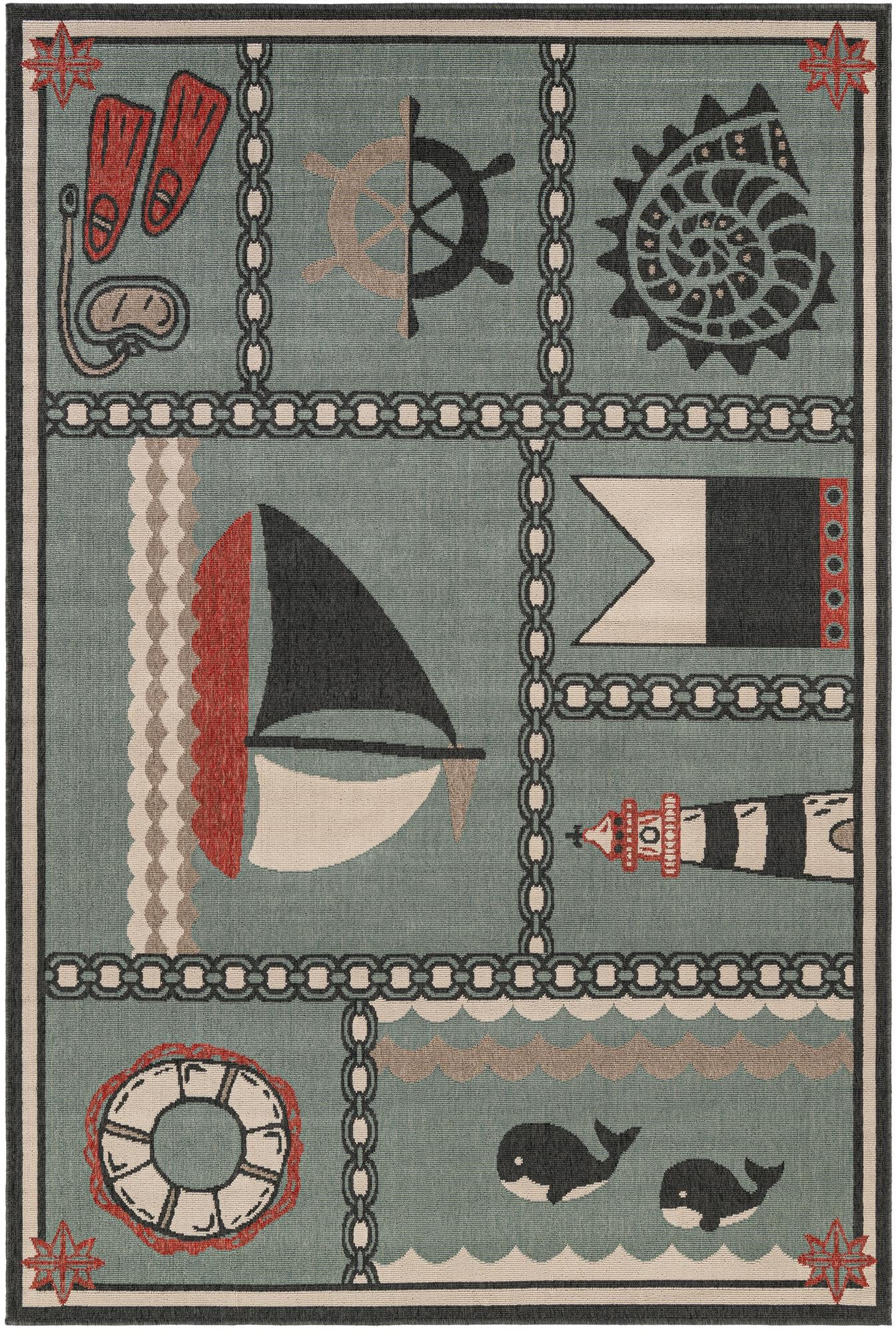 6' x 9' Della · Border Outdoor Rug, blue