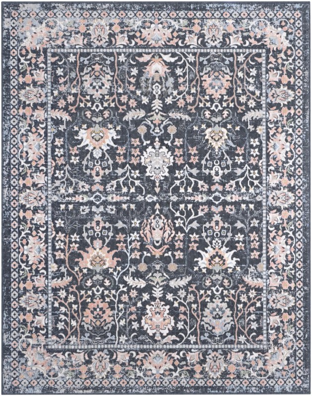 7' 10 x 10' Sandys · Persian floral Washable Rug, navy and blush
