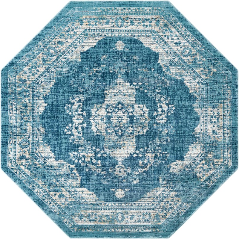 7' 10 x 7' 10 Fanshawe · Medallion rug, navy and beige
