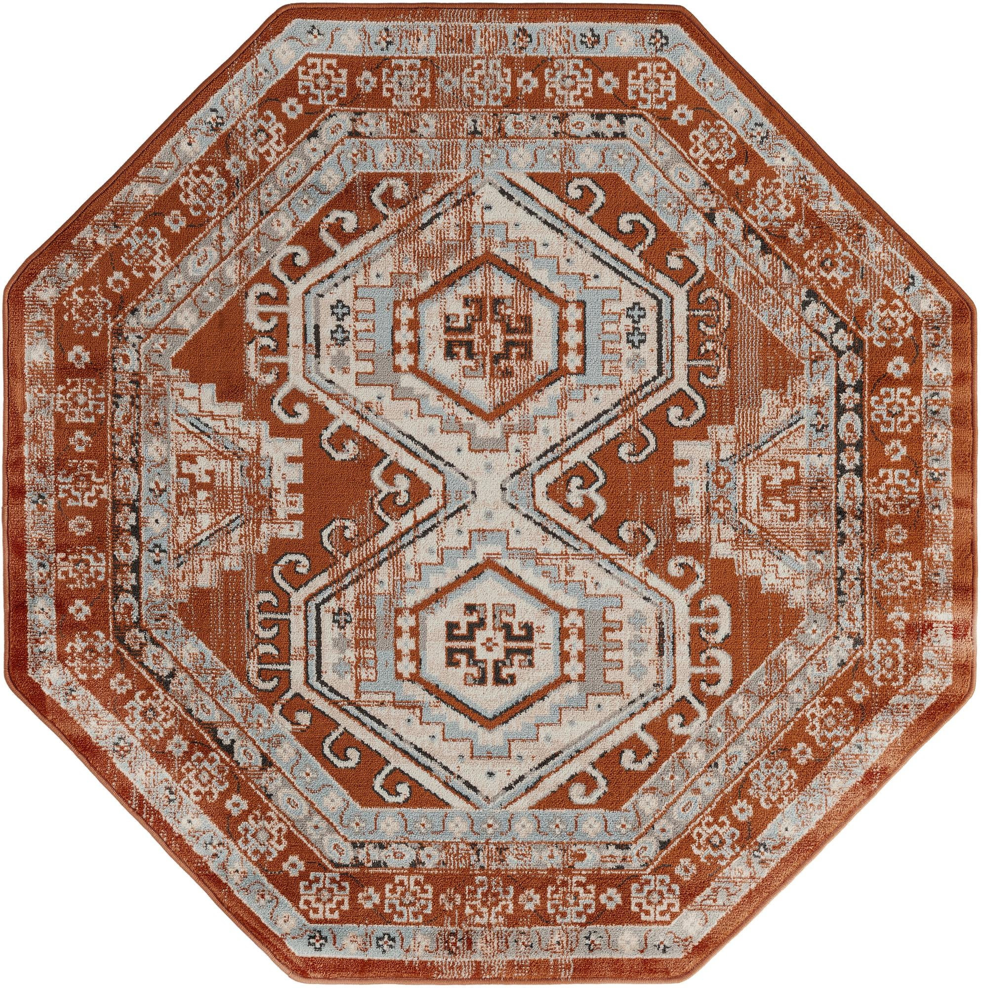 5' 3 x 5' 3 Harmon · Border rug, terracota red