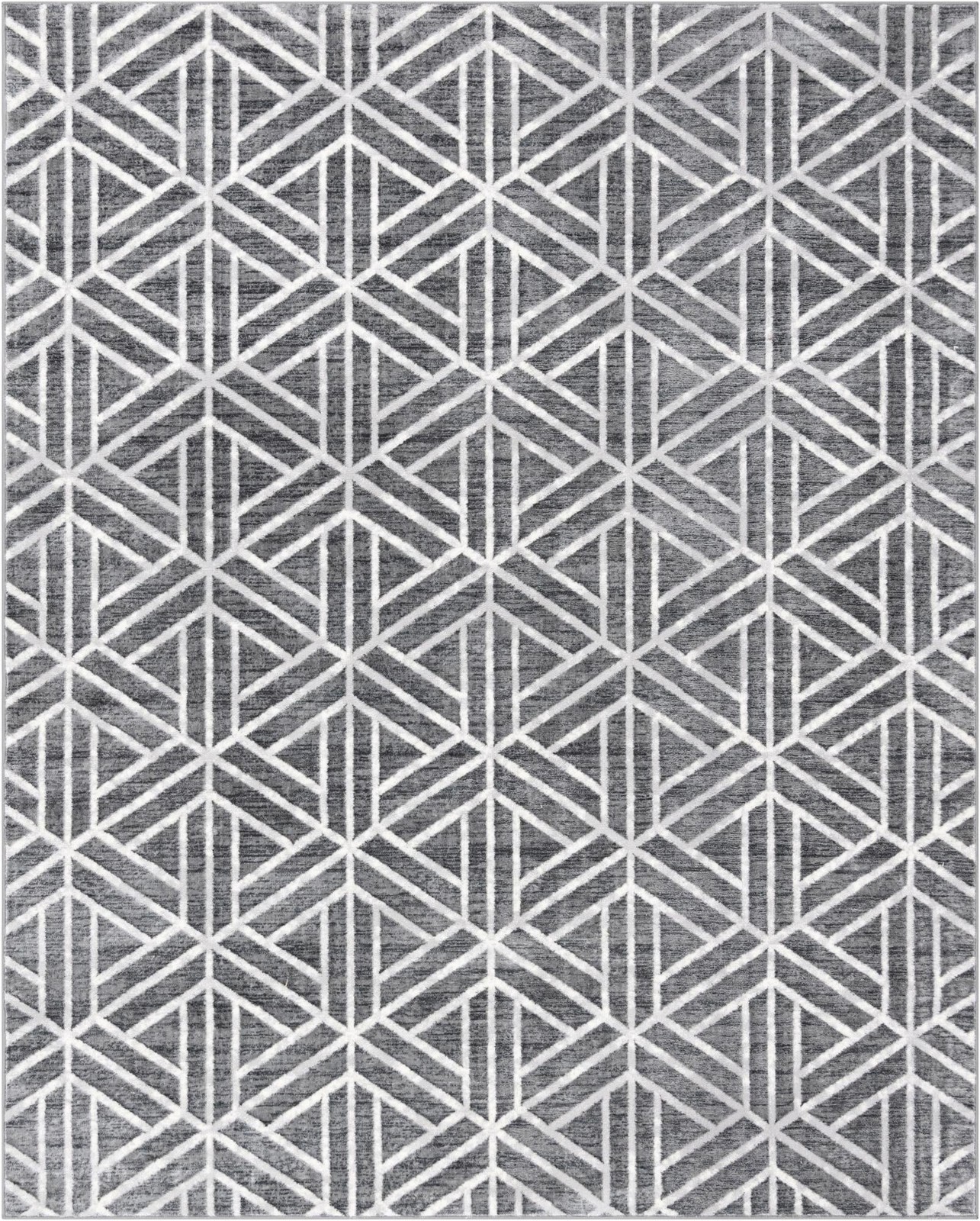 8' x 10' Norwood · Geometric trellis rug, gray and ivory
