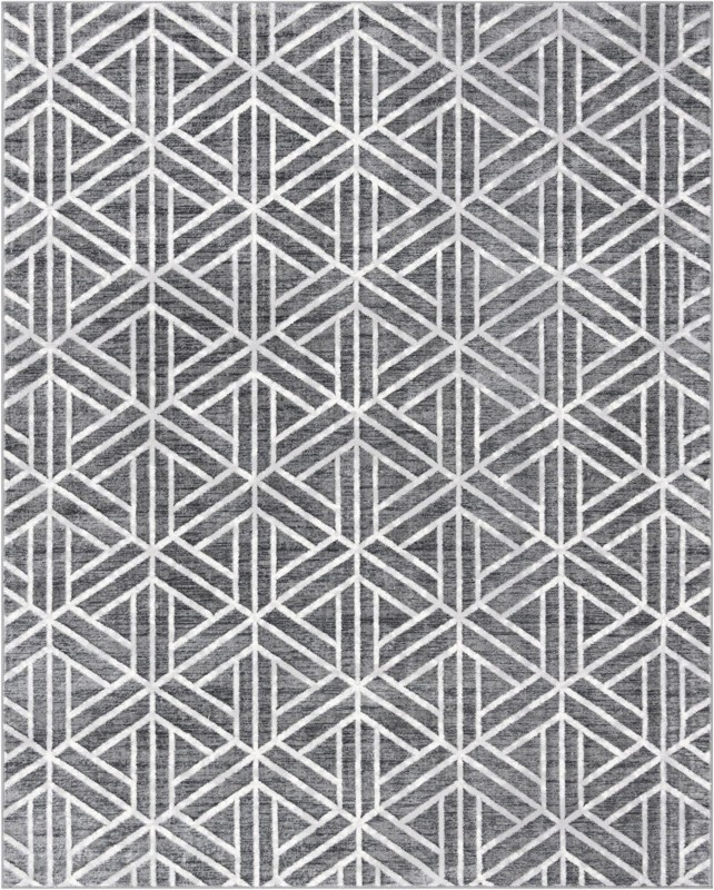 8' x 10' Norwood · Geometric trellis rug, gray and ivory