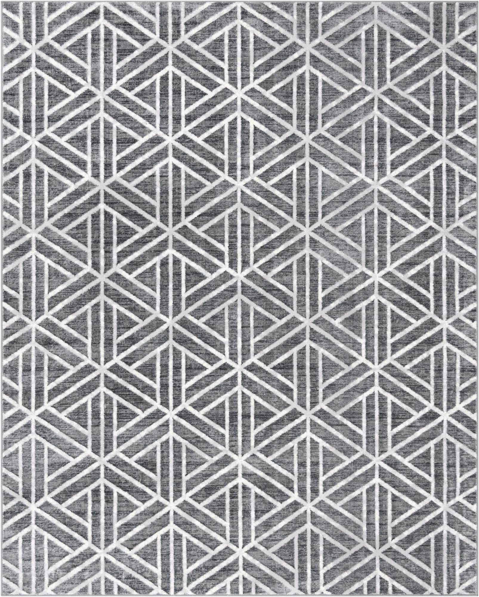 8' x 10' Norwood · Geometric trellis rug, gray and ivory