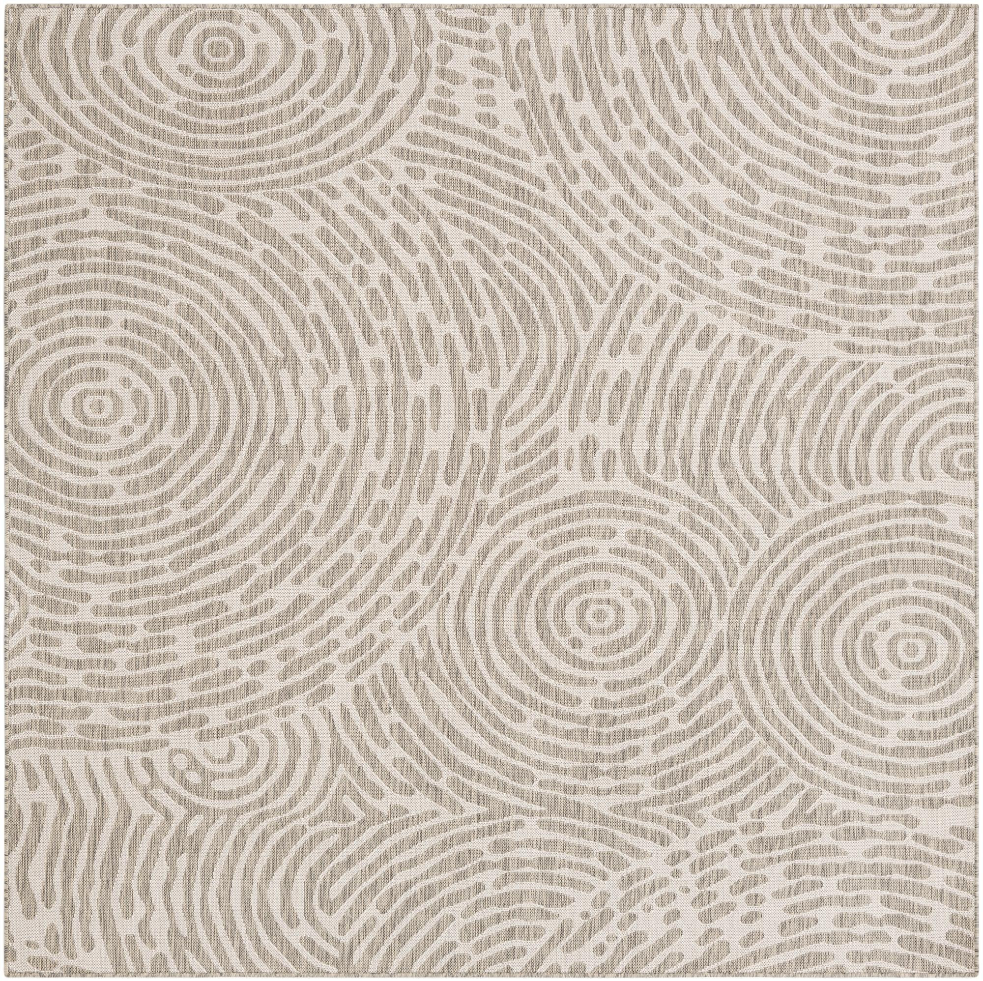 7' 10 x 7' 10 Grafton · Swirling lines Outdoor Rug, gray and ivory