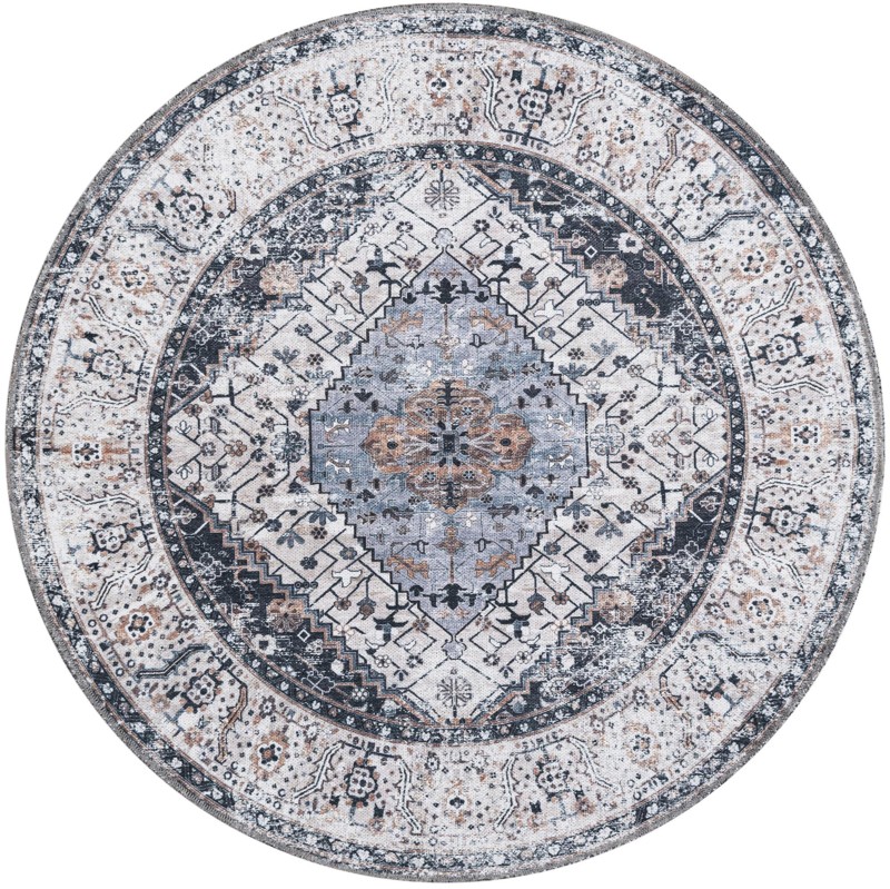 4' x 4' Trillium · Medallion Washable Rug, charcoal and light blue