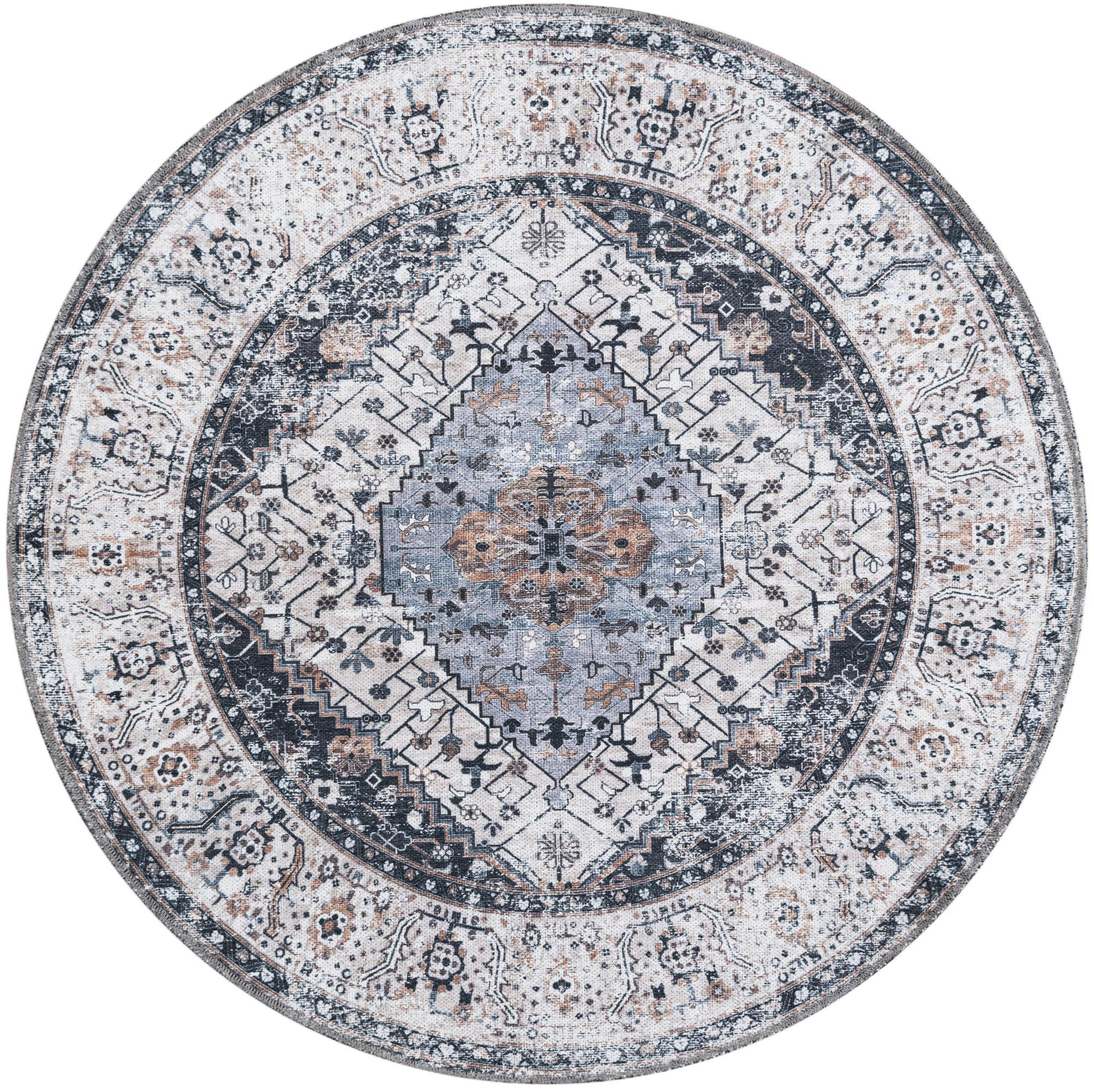 4' x 4' Trillium · Medallion Washable Rug, charcoal and light blue