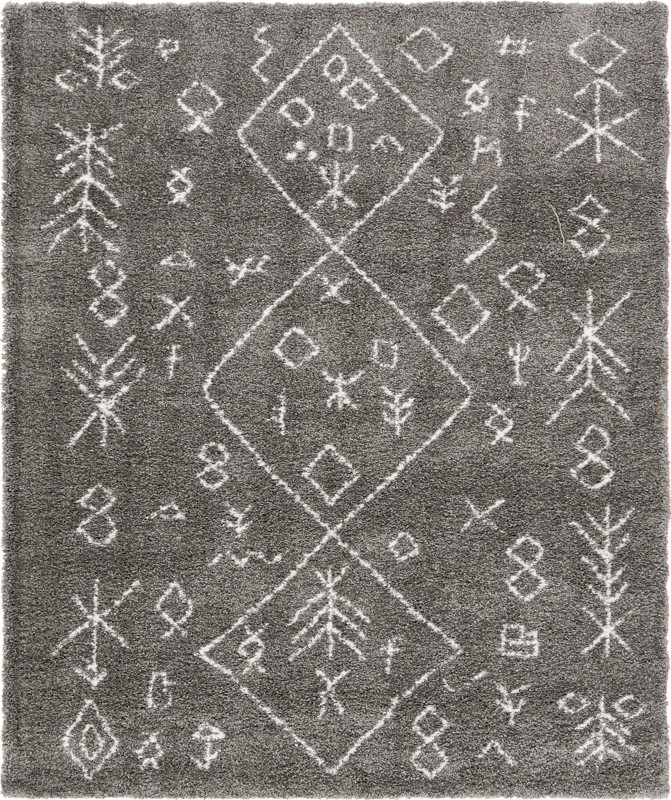7' 10 x 10' Jameson · Tribal diamond Shag Rug, gray and ivory