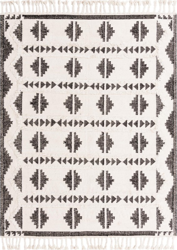 8' x 10' Maitland · Geometric tribal Wool Rug, black and cream