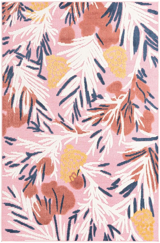 5' x 7' 7 Easton · Tropical botanical Outdoor Rug, pink and terracotta