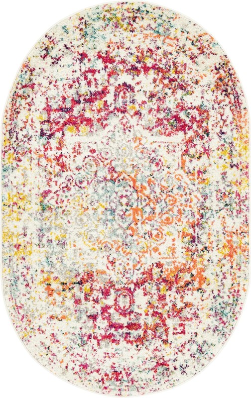 3' x 5' 3 Birch · Distressed medallion rug, ivory and multi