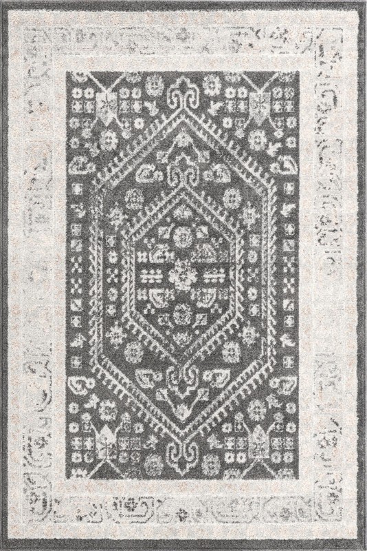 4' x 6' Broadhurst · Medallion rug, charcoal and ivory