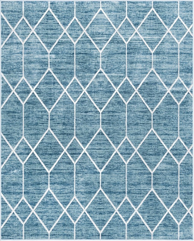 8' x 10' Thatcher · Geometric trellis rug, blue and ivory