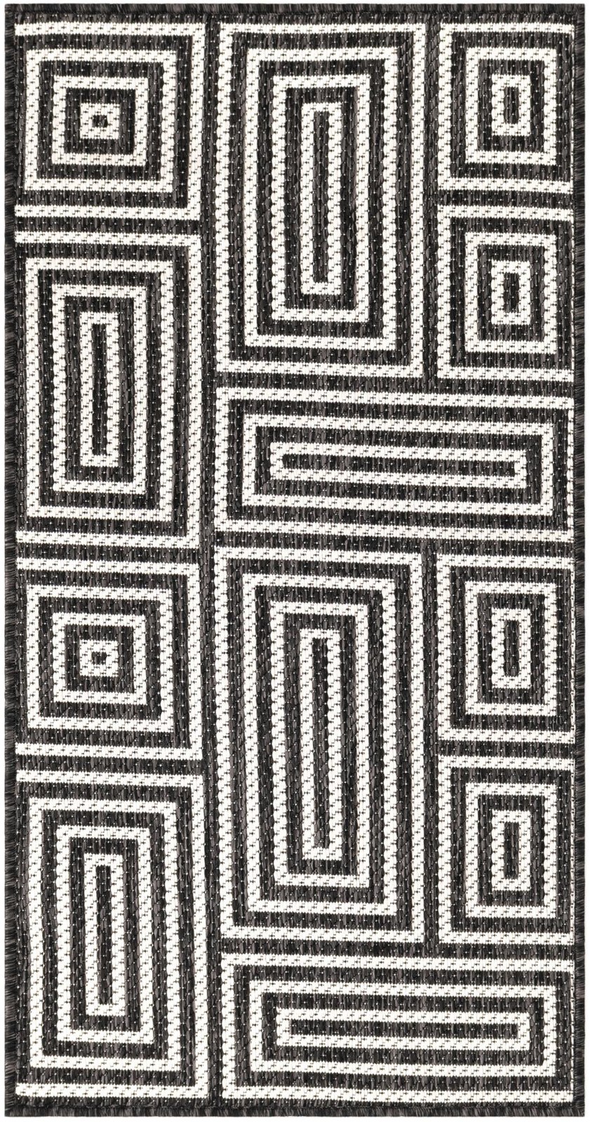 2' x 4' Cumberland · Geometric maze Outdoor Rug, black and white