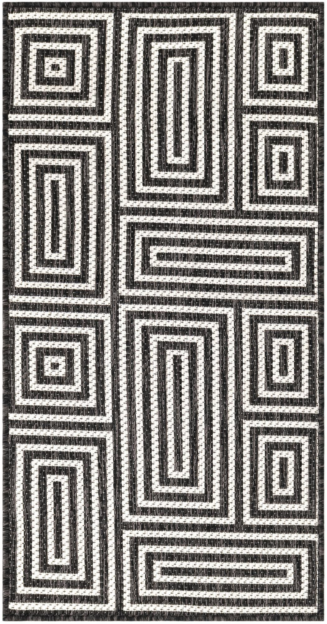 2' x 4' Cumberland · Geometric maze Outdoor Rug, black and white
