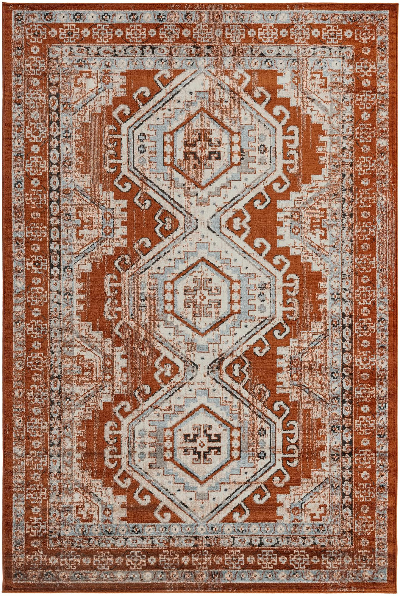 6' x 9' Harmon · Border rug, terracota red