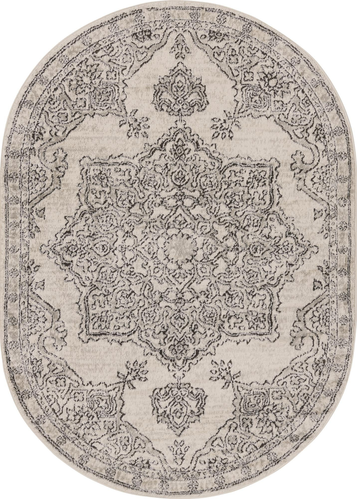 4' x 6' Wade · Medallion rug, ivory and gray