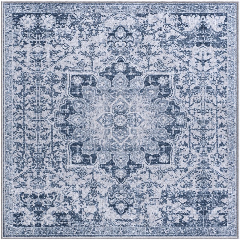 3' 3 x 3' 3 Rideout · Distressed medallion rug, gray and ivory