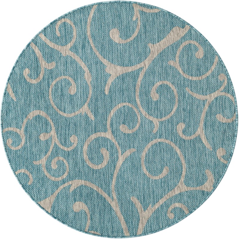 4' x 4' Shale · Floral / botanical Outdoor Rug, aqua