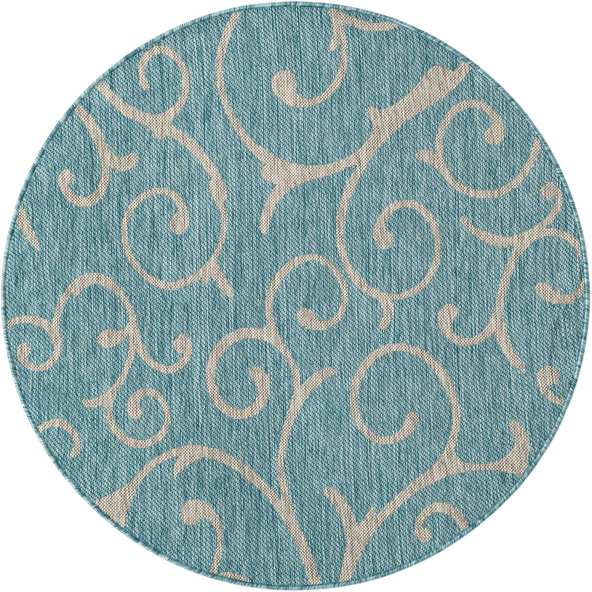 4' x 4' Shale · Floral / botanical Outdoor Rug, aqua